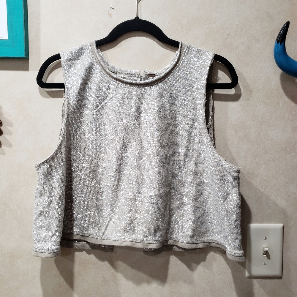 Free People Silver Crop Top Back Button Up Size M